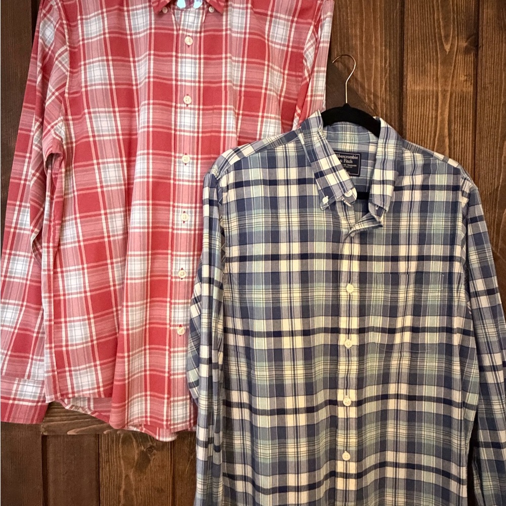 Abercrombie & Fitch Plaid Shirts - Coral and Navy